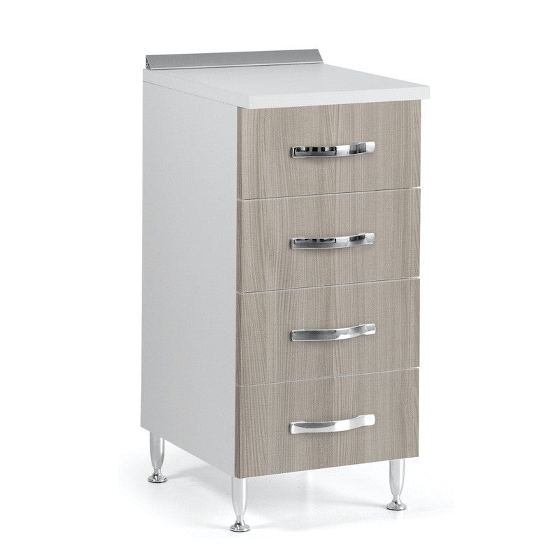 White kitchen drawer cabinet with 4 elm drawers, size H 85x50x40 cm