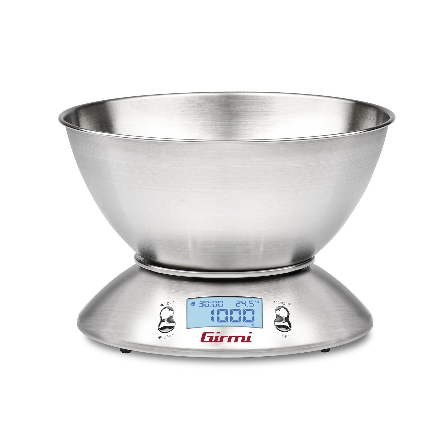 Libra of electronic kitchen with stainless steel bowl - 1GR/5kg measurement - Double weight staircase GR/OZ - Large digital display - Tara function and timer - Duturement - Dimensions: 210 x 140 mm