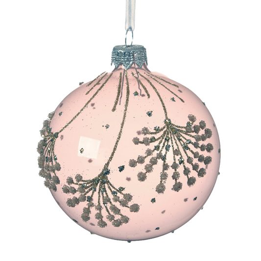 Pink glass Christmas ball with flowers Ø8 cm