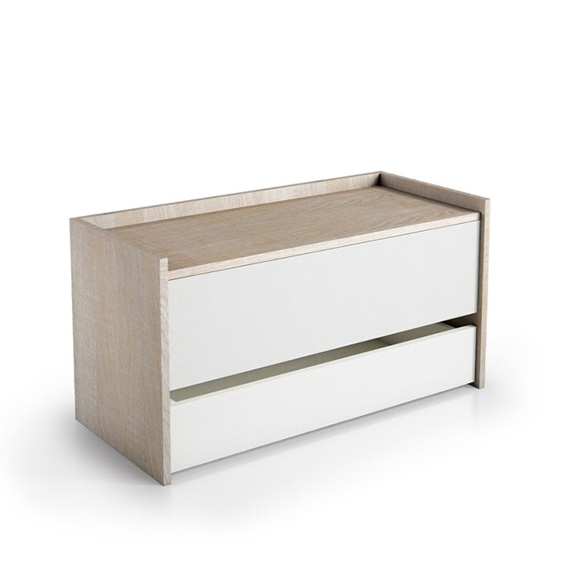 Container trunk with slow closing and large oak and white drawer