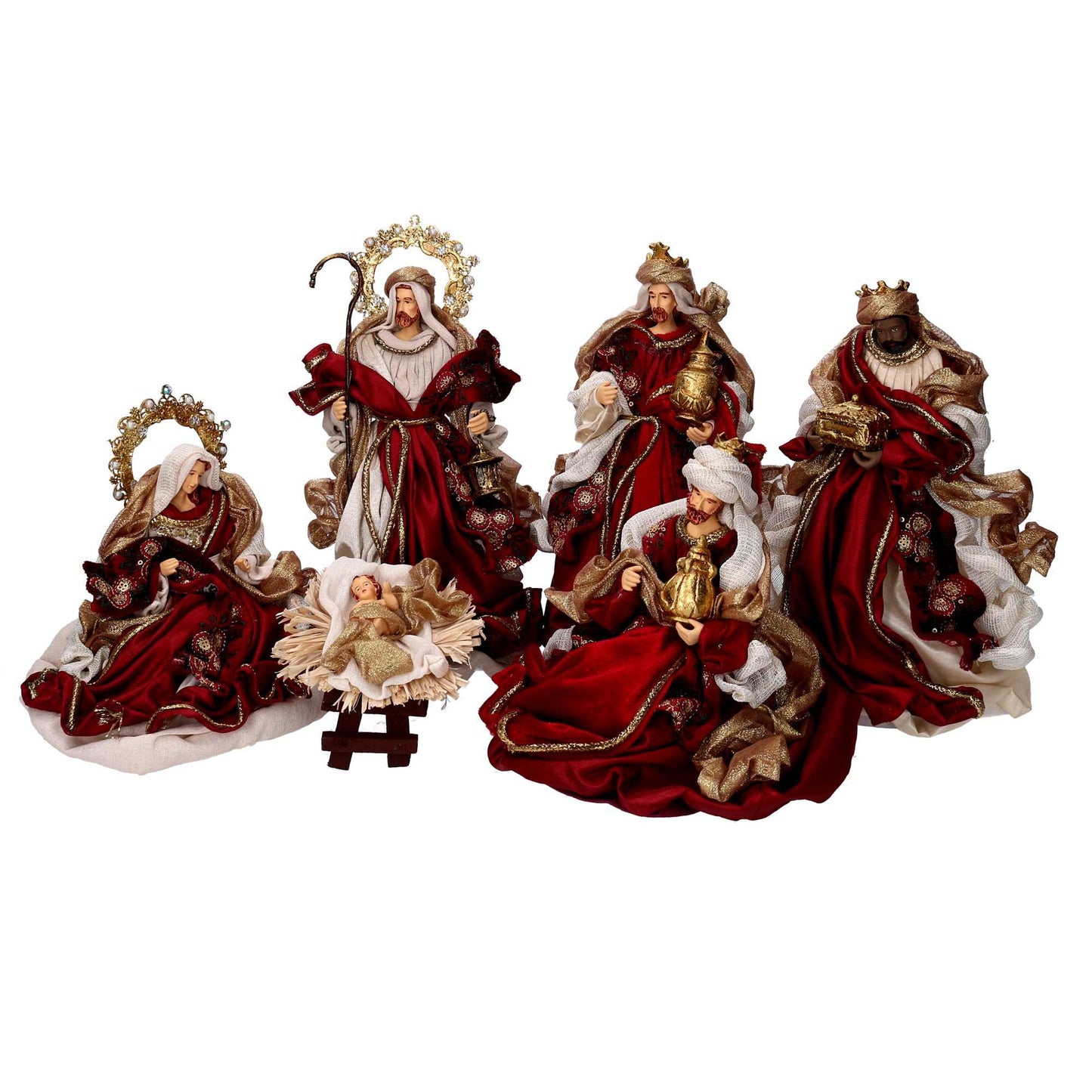 Presepe bordeaux con re magi 25,4 cm