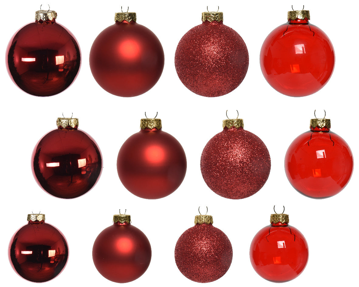 Red Christmas balls in glass 42 pieces