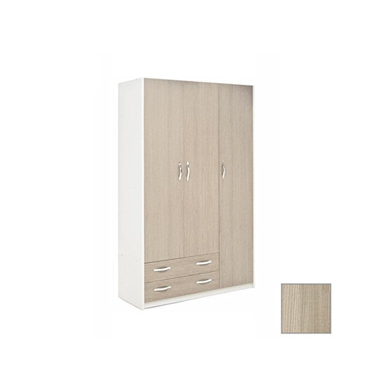 Kleiderschrank 3 Türen und 2 Schubladen Weiße Kommode Ulme Frontal Cm 135x52xH 210