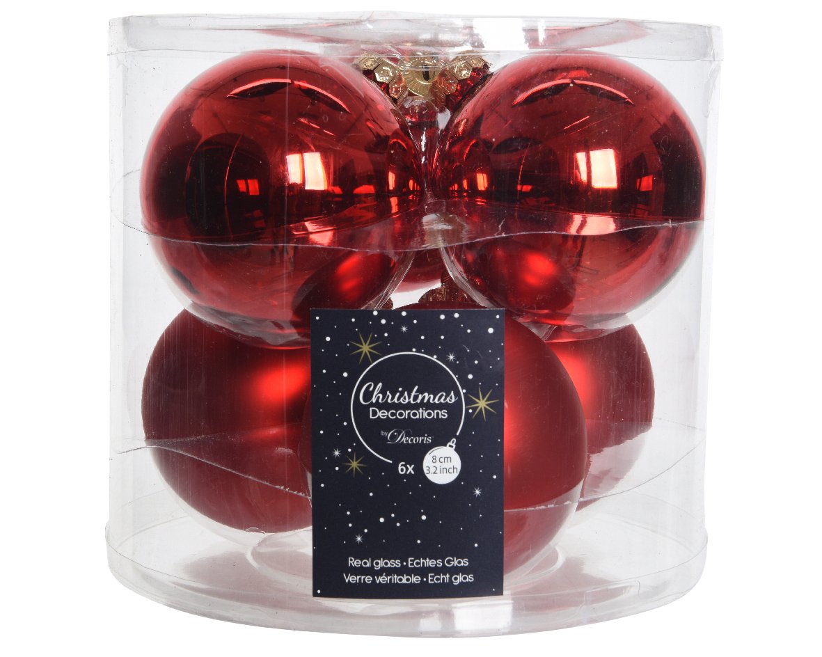 Set of 6 red Christmas balls 8 cm