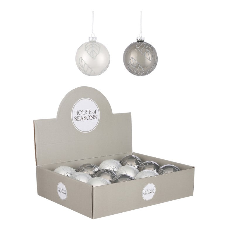 Bola de navidad en cristal Blanco Gris surtido 8 cm ud 1