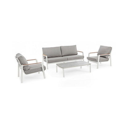 Outdoor Armchair in Aluminium-Wood with White Cushion