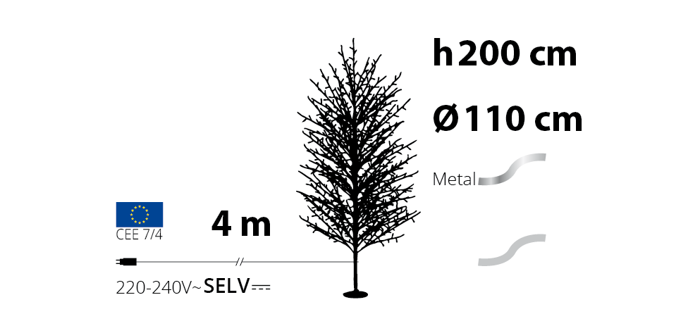 Albero rami champagne 110x200 cm con led