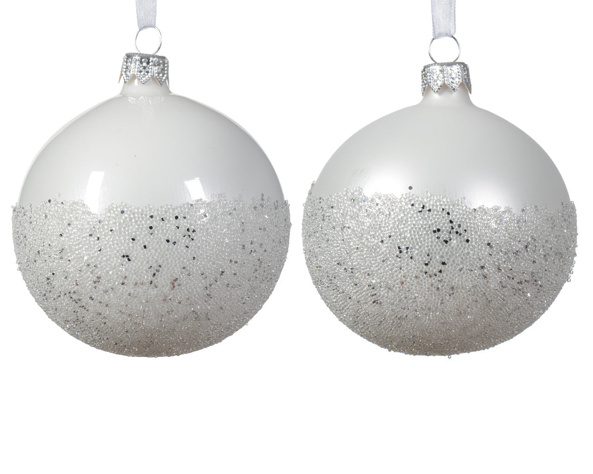 Winter White Matte Enamel Glass Christmas Ball Ornament ø 8cm