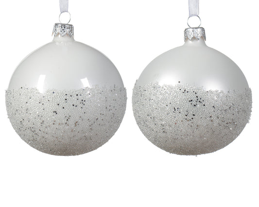 Winterliches mattes emailliertes Glas-Weihnachtskugelset mit zweifarbigen Hintergründen, 8 cm Durchmesser