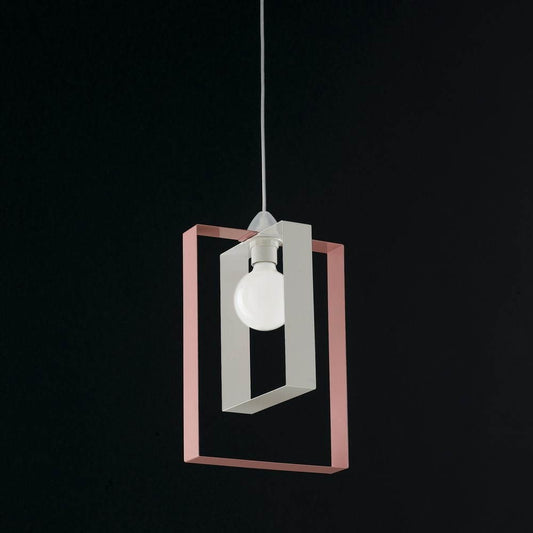 Pink white suspension chandelier with rectangles