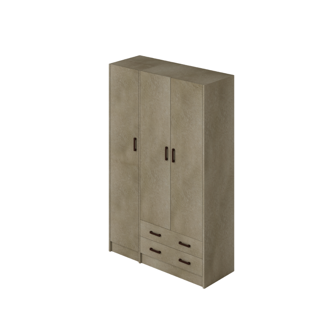 Three-Door Wardrobe with Drawers in Argilla Color, 210x136x52cm